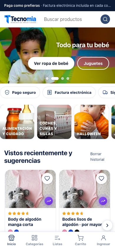 Portada de una tienda de bebés en el celular