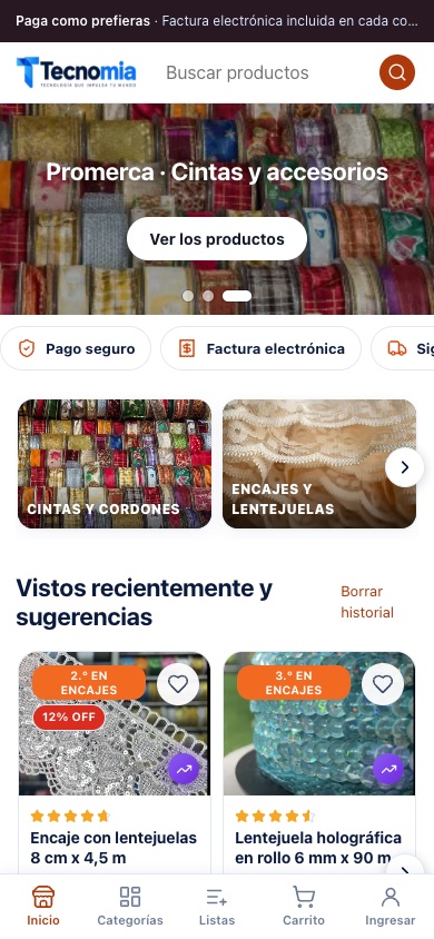 Portada de una tienda de encajes y apliques en el celular