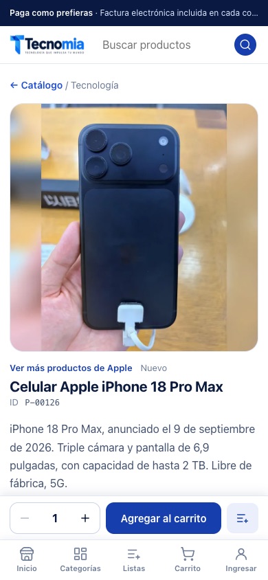 Ficha de un iPhone en el celular con colores y capacidades